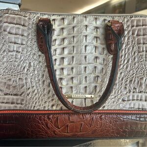 Brahmin Cream and Brown Crocodile Embossed Tote